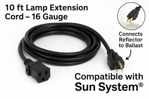 Sun System 10 ft Lamp Extension Cord – 16 Gauge | Compatible with Sun System Ballasts & Reflectors