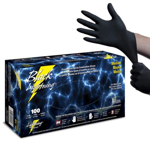 Black Lightning Powder Free Nitrile Gloves Medium (100/Box) - Premier Hydro