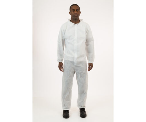 White SMS Coverall, Elastic Wrist & Ankle, Large, case of 25 - Premier Hydro